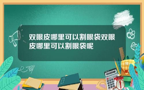 双眼皮哪里可以割眼袋双眼皮哪里可以割眼袋呢
