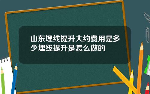 山东埋线提升大约费用是多少埋线提升是怎么做的
