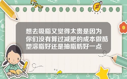 想去吸脂又觉得太贵是因为你们没有算过减肥的成本做酷塑溶脂好还是抽脂肪好一点
