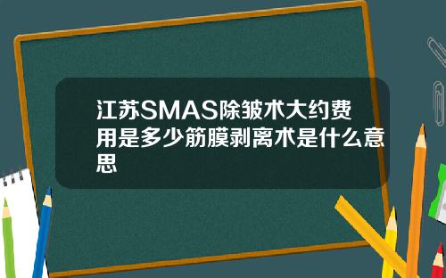 江苏SMAS除皱术大约费用是多少筋膜剥离术是什么意思