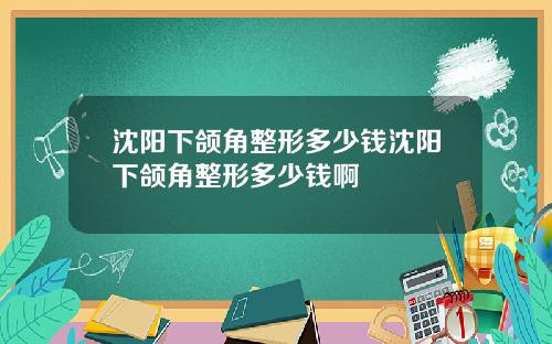 沈阳下颌角整形多少钱沈阳下颌角整形多少钱啊