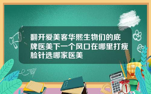 翻开爱美客华熙生物们的底牌医美下一个风口在哪里打瘦脸针选哪家医美